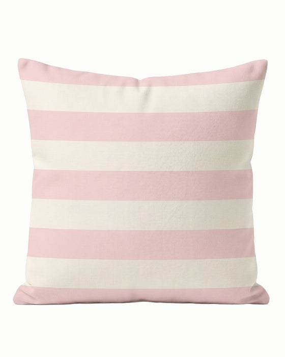 Striped pink and white pillow on a white background