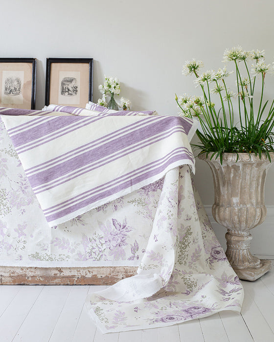 Faded Stripe Lilac on White Linen