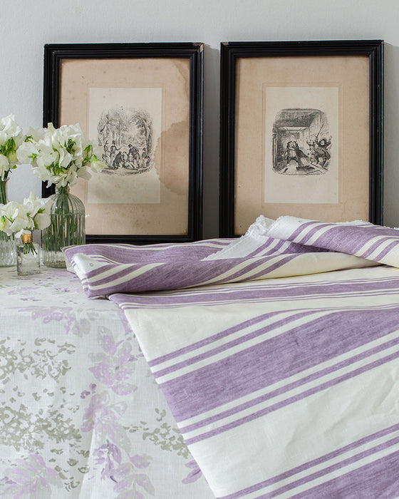 Faded Stripe Lilac on White Linen