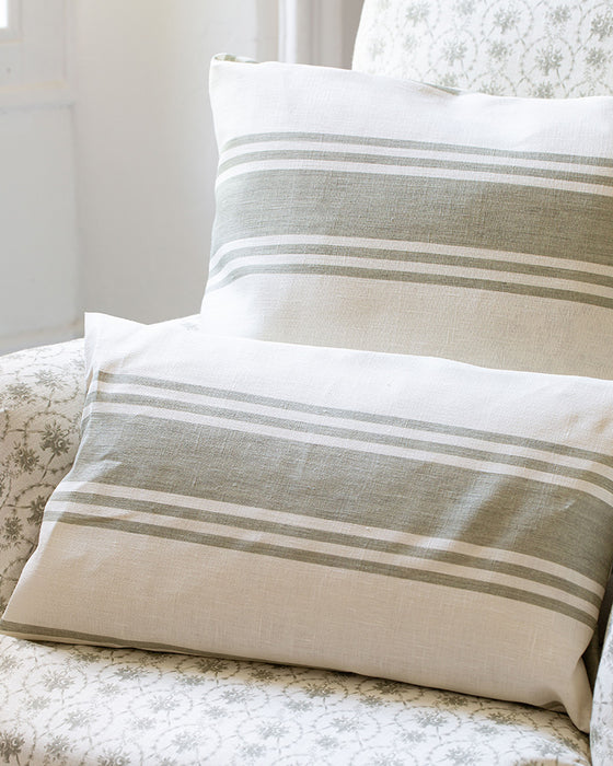 Faded Stripe Sage on White Linen
