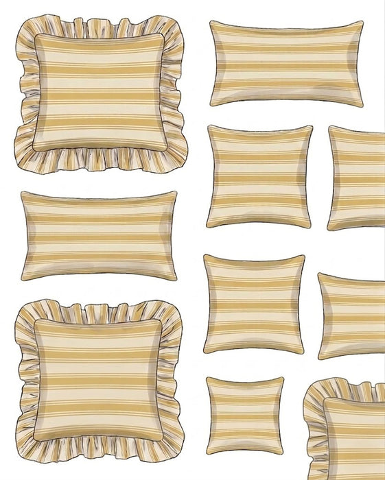 Set of decorative pillows with striped pattern on a white background