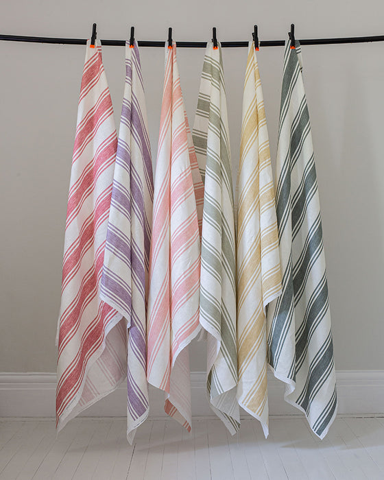 Faded Stripe Lilac on White Linen