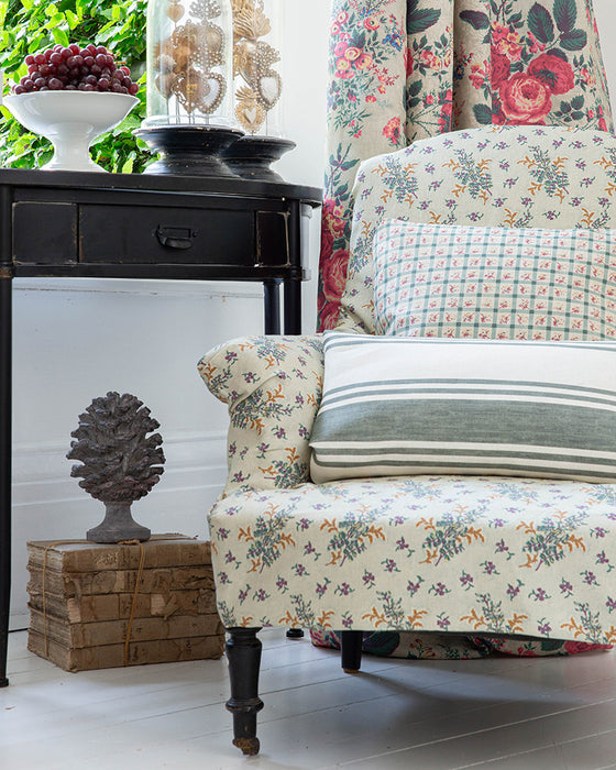 Checky Teal on White Linen