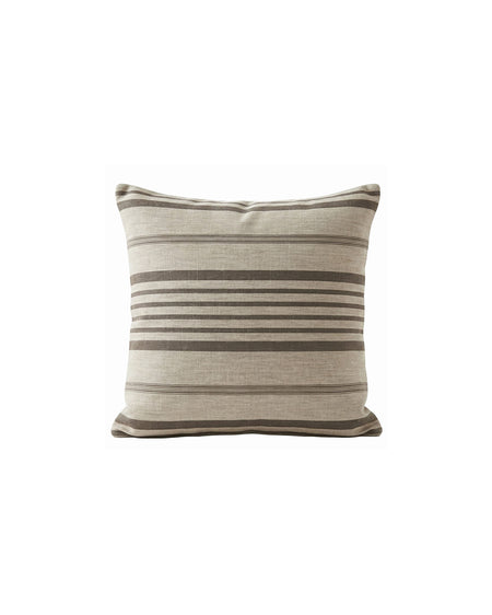 Striped pillow with brown and beige pattern on a white background