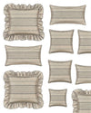 Set of decorative pillows with ruffled edges on a white background