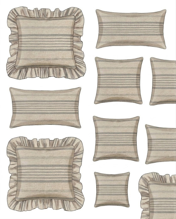 Set of decorative pillows with ruffled edges on a white background