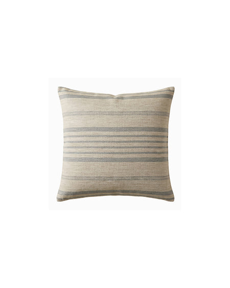 Striped pillow with beige and gray pattern on a white background