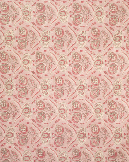 A fabric with a floral pattern in pink and white colors.