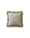Decorative pillow with ruffled edge on a white background
