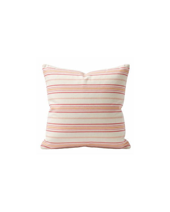 Striped pillow with pink and white pattern on a white background