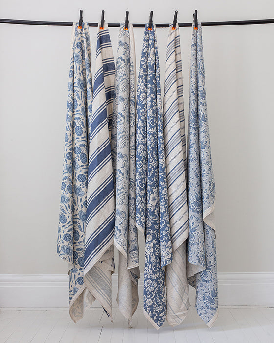 Faded Stripe Navy on Natural Linen