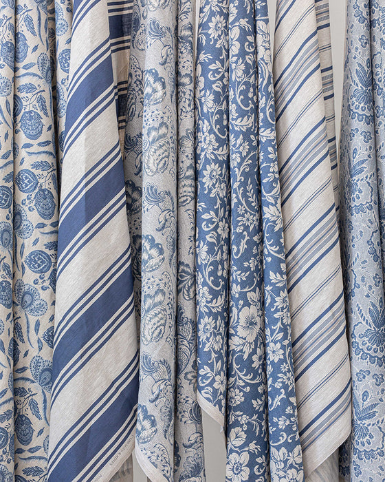 Faded Stripe Navy on Natural Linen