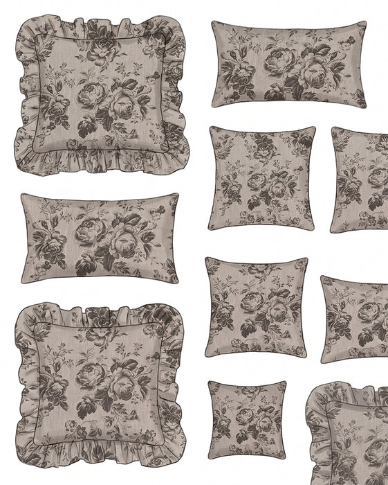 Set of decorative pillows with floral patterns on a white background