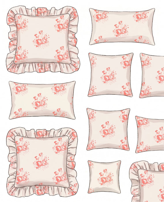 Set of decorative pillows with floral patterns on a white background