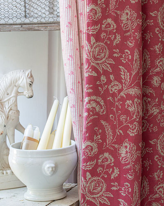 French Toile Berry Red on Natural Linen