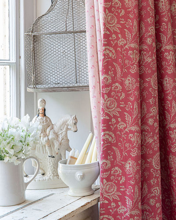 French Toile Berry Red on Natural Linen