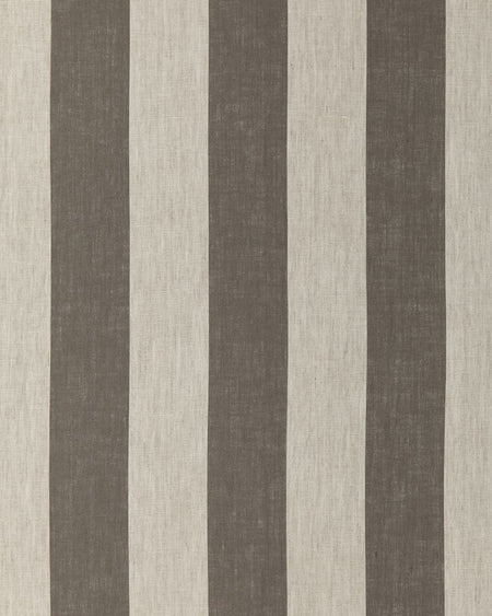 A fabric with natural linen color and vertical charcoal gray stripes.