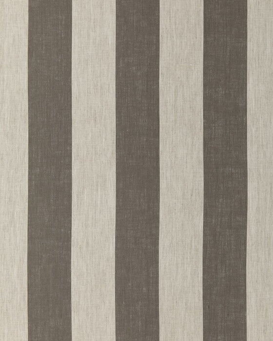 A fabric with natural linen color and vertical charcoal gray stripes.