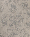 A fabric with a floral pattern in a subtle blue color on a natural linen background.