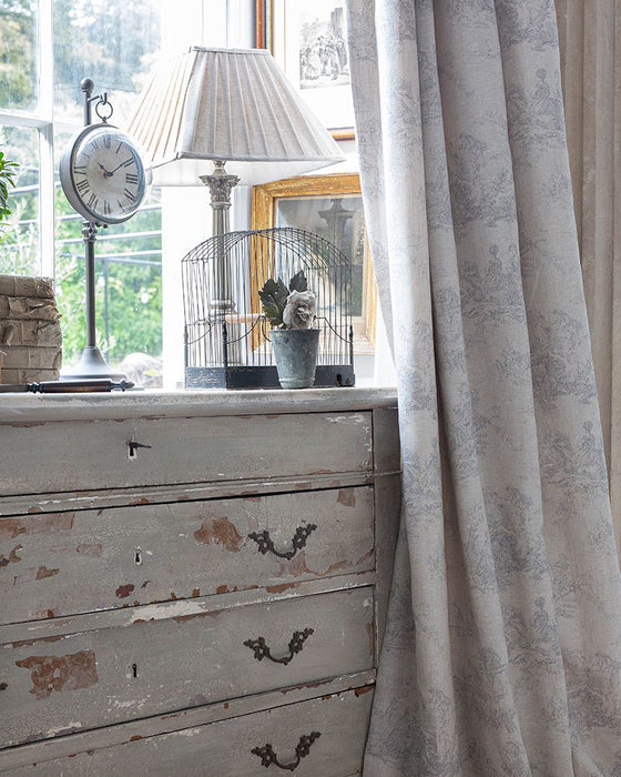 Toile de Poulet French Blue on Natural Linen
