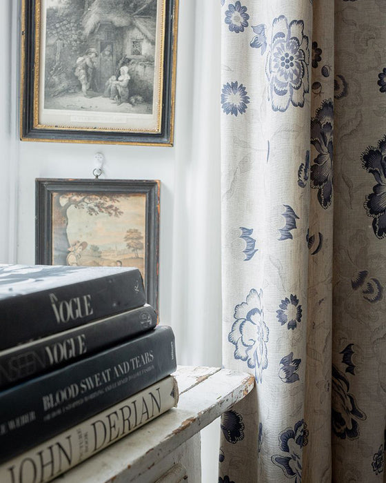 Elgin Navy on Natural Linen