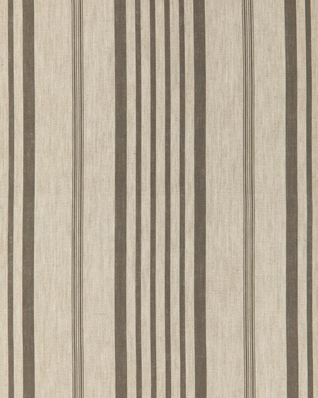 A striped fabric with charcoal gray lines on a natural linen background.