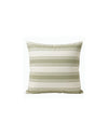Striped pillow with green and white stripes on a white background