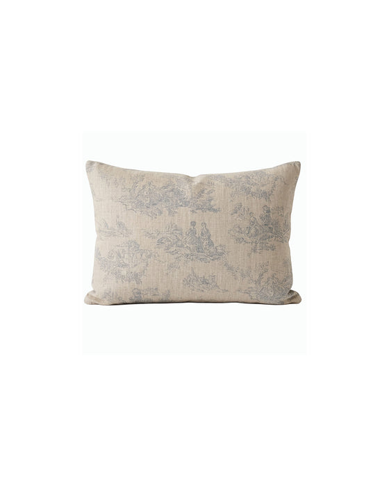 Cushion in Toile de Poulet French Blue on Natural Linen
