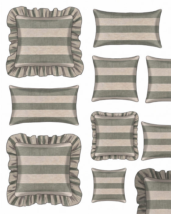 Set of decorative pillows with striped patterns on a white background