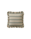 Striped pillow with ruffled edges on a white background