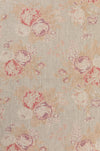 Floral patterned fabric with pink and red flowers on a beige background