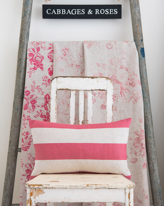 Three Inch Stripe Raspberry on Natural Linen