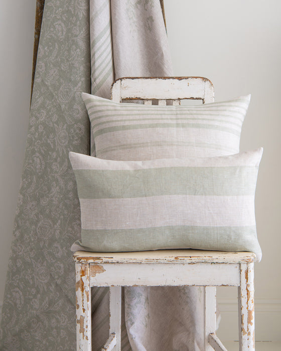 Three Inch Stripe Aqua on Natural Linen