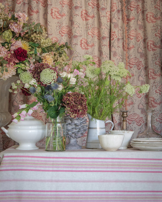 Multi Stripe Raspberry on White Linen