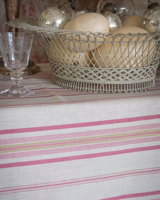Multi Stripe Raspberry on White Linen