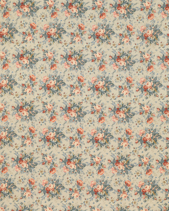 Floral patterned fabric with small flowers on a beige background