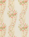 Vintage-style wallpaper with pink roses and green leaves on a beige background