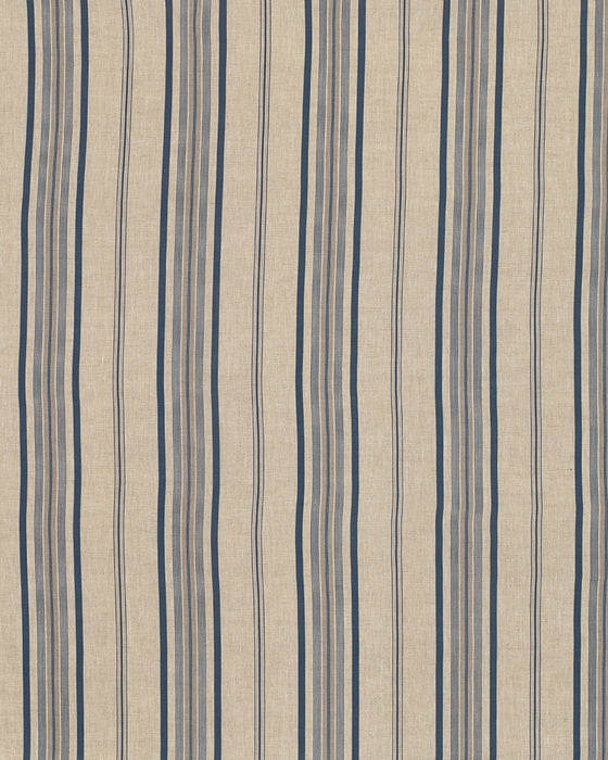 Textile with blue and beige stripes on a plain background