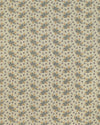 Floral patterned fabric with small blue and yellow flowers on a beige background