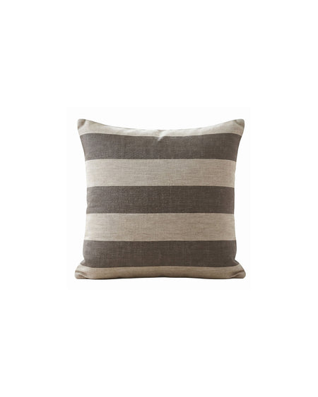 Striped pillow with brown and beige pattern on a white background